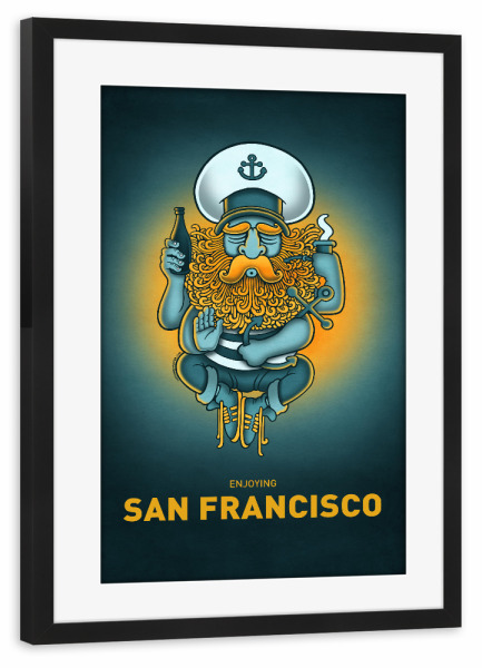 Poster mit Rahmen schwarz "San Francisco Sailorgod" artboxONE - Städte,Reise,Streetart,Städte / San Francisco,Lustig