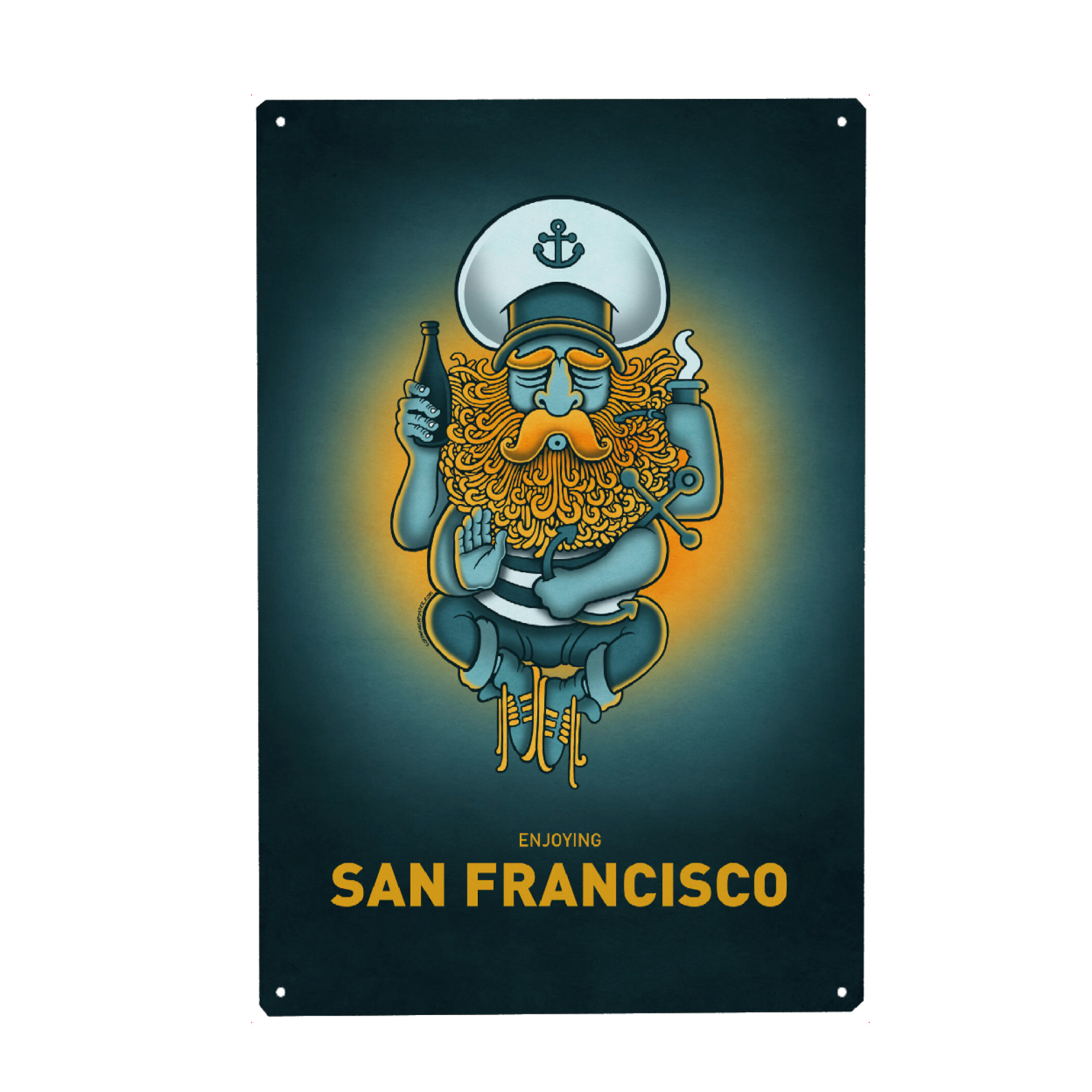 Metall Poster "San Francisco Sailorgod" artboxONE - Städte,Reise,Streetart,Städte / San Francisco,Lustig