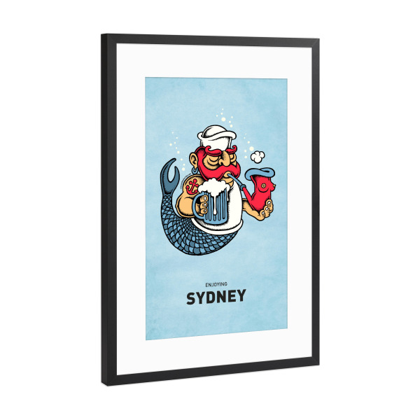Poster mit Rahmen Schwarz (Metallic) "Sydney Sailor Mermaid" artboxONE - Städte,Reise,Streetart,Städte / Sydney,Lustig