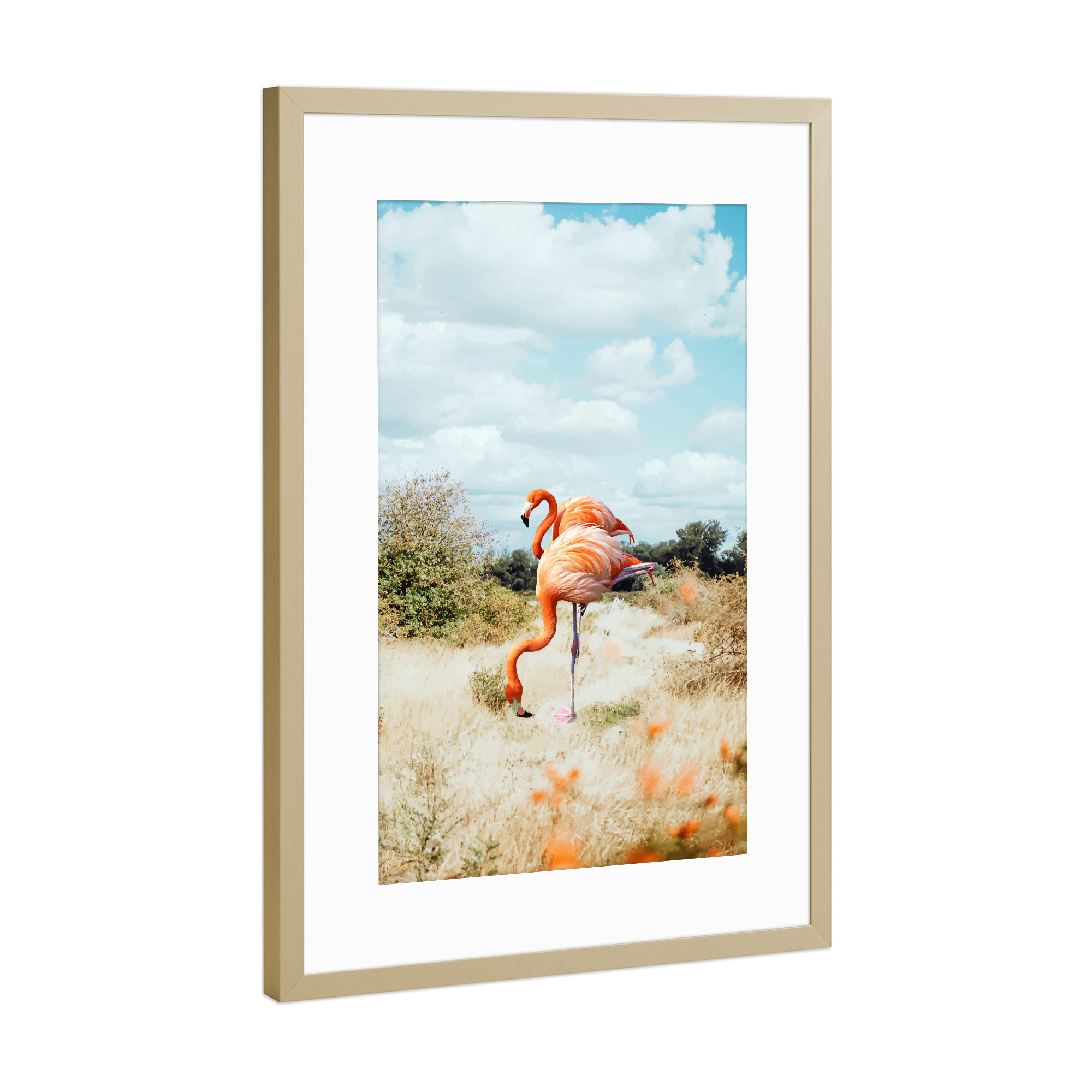 Poster mit Rahmen Gold "Flamingo Couple" artboxONE - Natur,Tiere