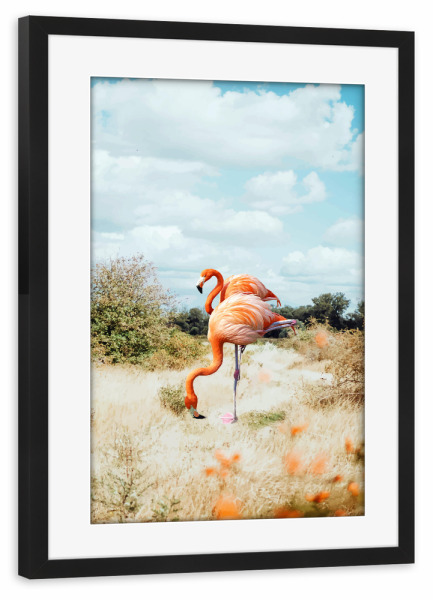 Poster mit Rahmen schwarz "Flamingo Couple" artboxONE - Natur,Tiere
