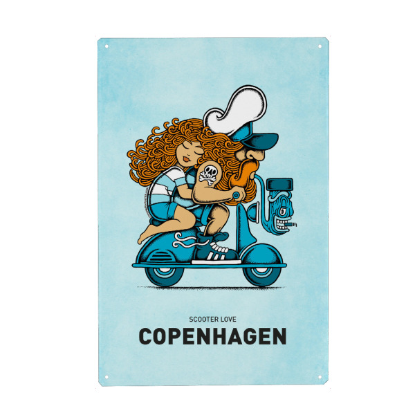 Holzbild "Copenhagen Scooter Love" artboxONE - Reise,Liebe,Städte / København,Lustig - Copenhagen,Scooter,Sailor,Love,Roller,Liebe,Seemann,Streetart