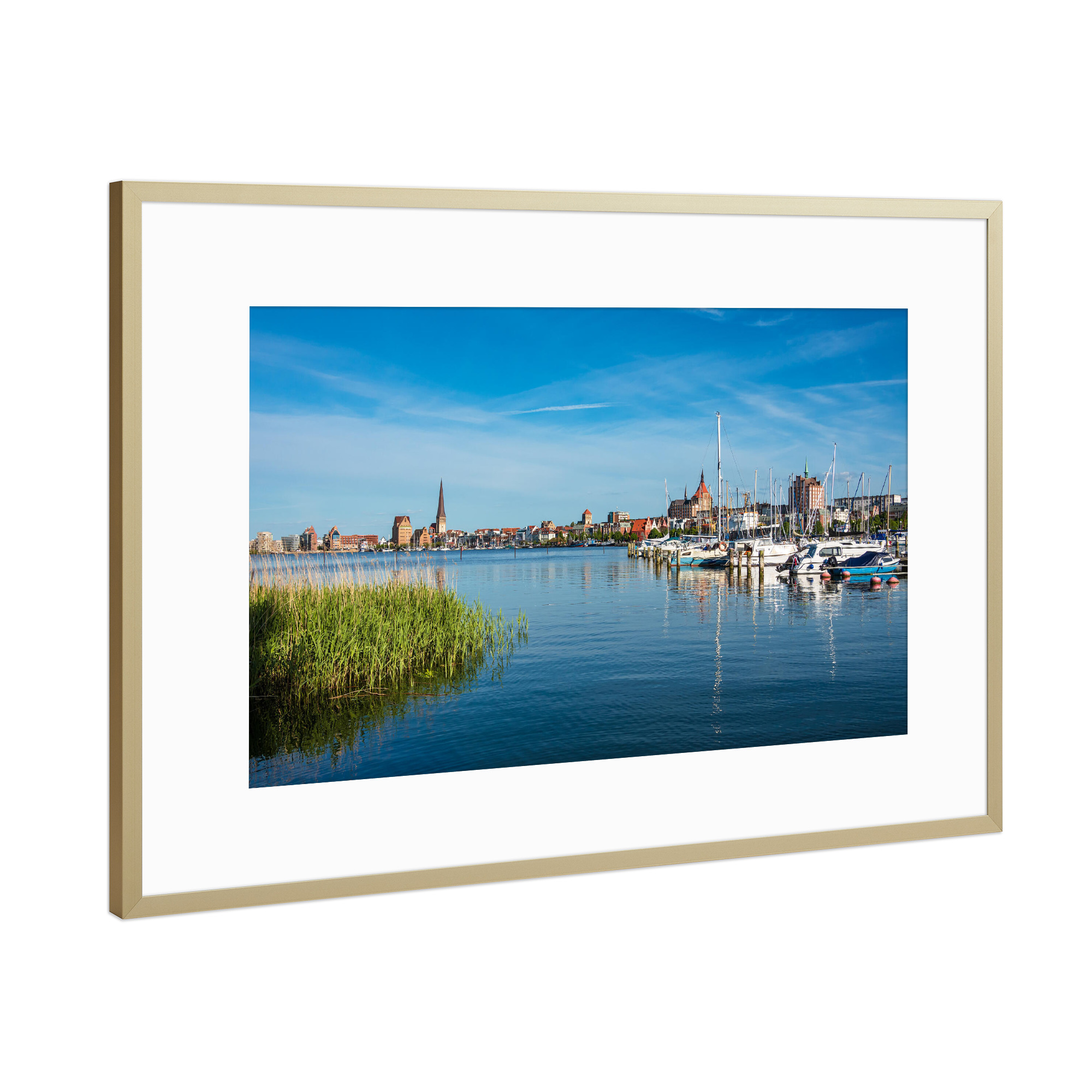 Poster mit Rahmen Gold "Blick auf Rostock" artboxONE - Städte,Natur,Architektur,Städte / Weitere