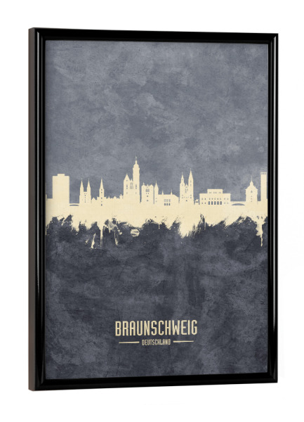 Poster mit schwarzem Rahmen "Braunschweig Germany Skyline Grey" artboxONE - Städte