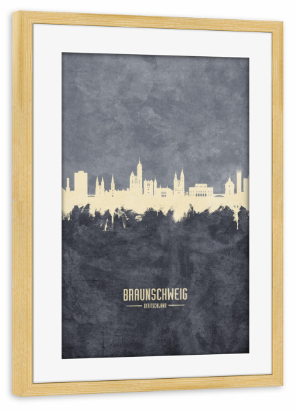 Poster mit Rahmen kiefer "Braunschweig Germany Skyline Grey" artboxONE - Städte