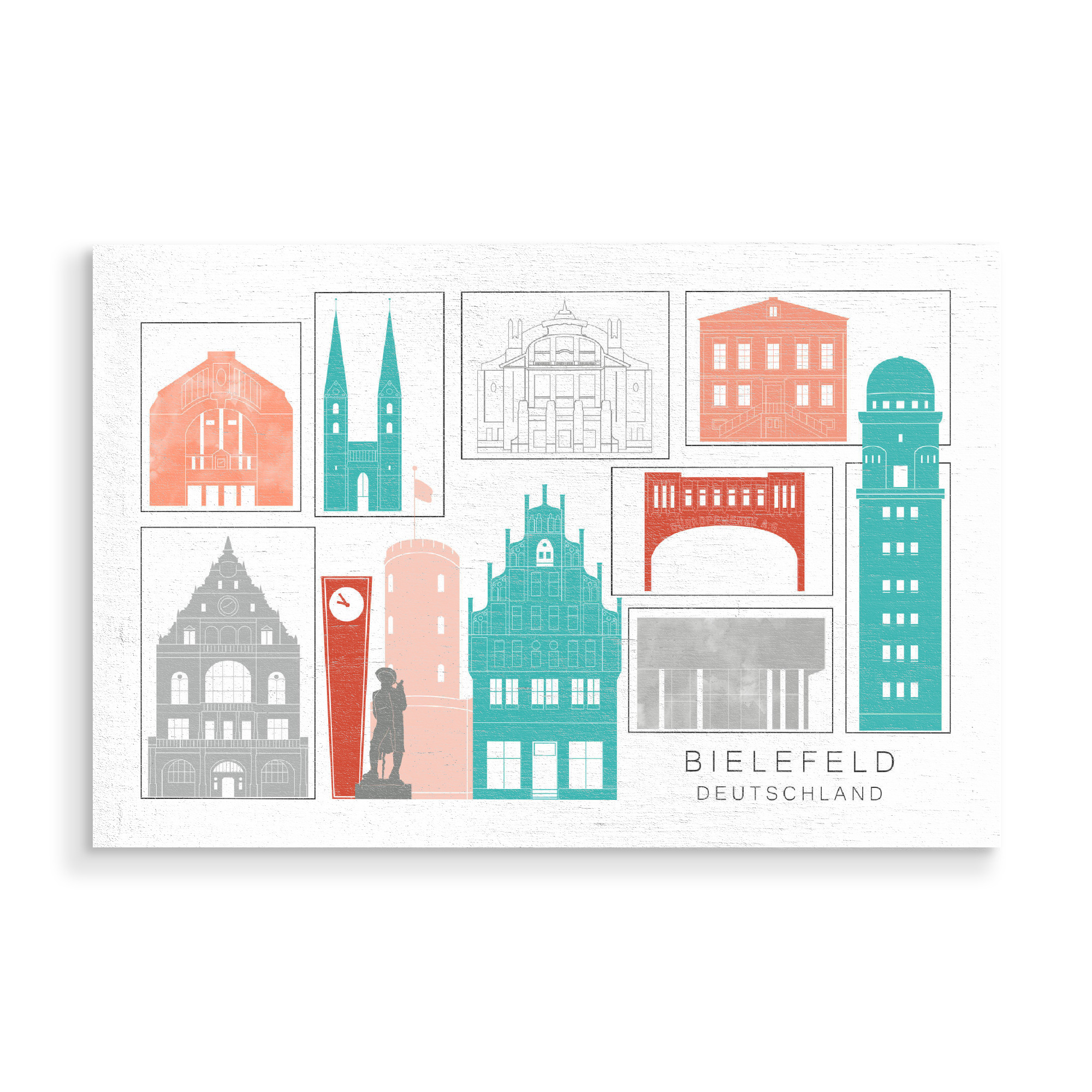 Holzbild "Bielefeld skyline coral" artboxONE - Städte,Reise,Architektur