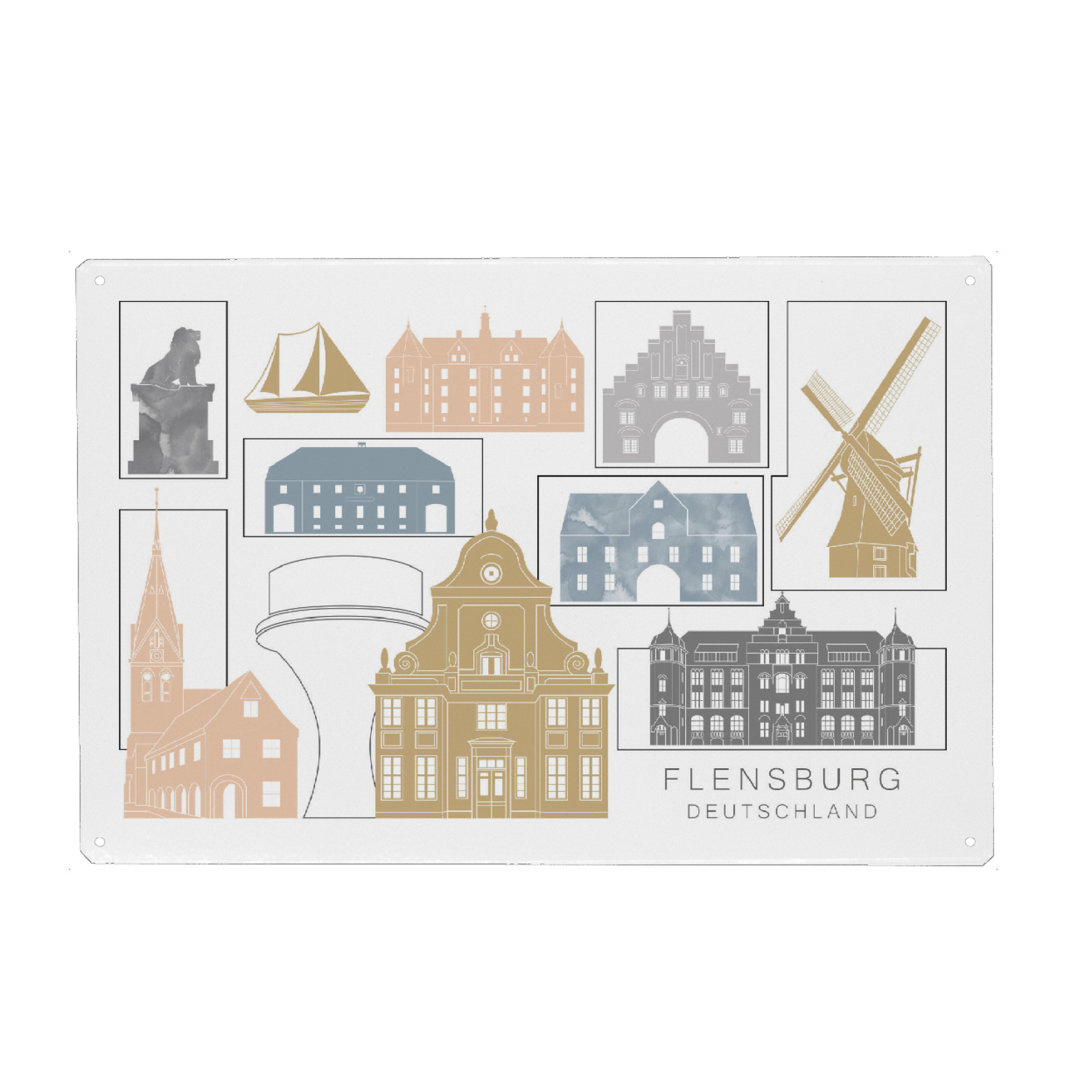 Holzbild "Flensburg skyline earth" artboxONE - Städte,Reise,Architektur