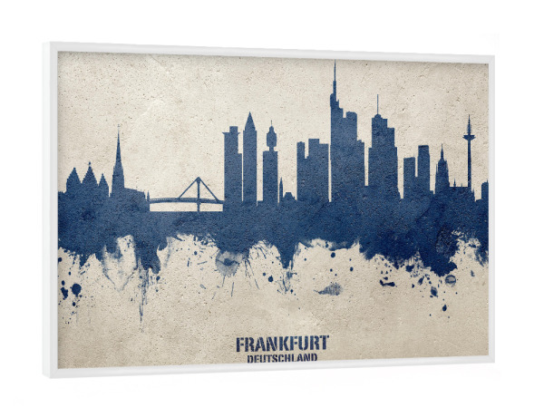 Poster mit weißem Rahmen "Frankfurt Skyline PaintBlue" artboxONE - Städte
