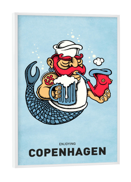 Poster mit weißem Rahmen "Copenhagen Sailor Mermaid" artboxONE - Städte,Reise,Streetart,Städte / København,Lustig