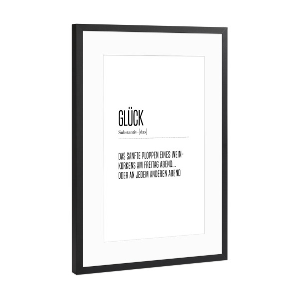 Poster mit Rahmen Schwarz (Metallic) "Glück Definition I" artboxONE - Typografie,Menschen,Lustig