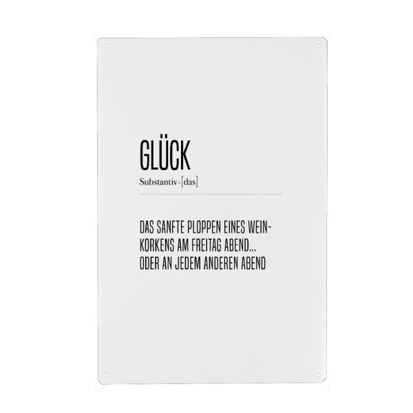 Metall Poster "Glück Definition I" artboxONE - Typografie,Menschen,Lustig - Glück,Menschen,Definition,Typo,Typografie,Typography,Trinken,Wein