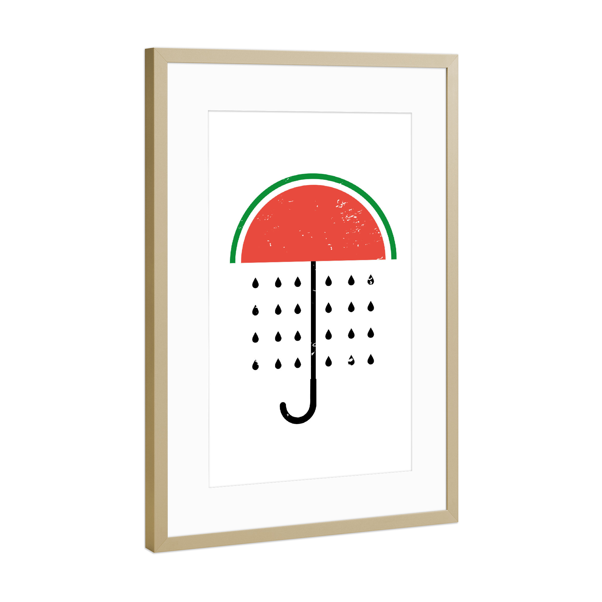 Poster mit Rahmen Gold "Wassermelonen Regenschirm Motiv" artboxONE - Natur,Essen & Trinken / Obst & Gemüse,Lustig