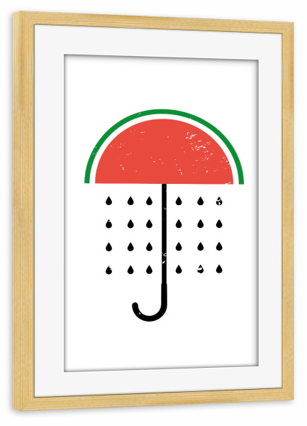 Poster mit Rahmen kiefer "Wassermelonen Regenschirm Motiv" artboxONE - Natur,Essen & Trinken / Obst & Gemüse,Lustig