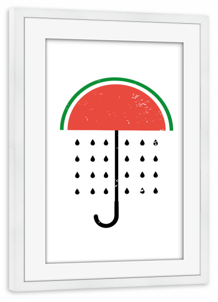 Poster mit Rahmen weiß "Wassermelonen Regenschirm Motiv" artboxONE - Natur,Essen & Trinken / Obst & Gemüse,Lustig