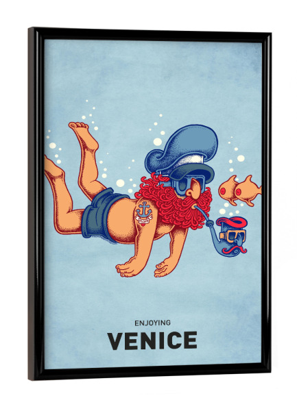 Poster mit schwarzem Rahmen "Venice Diver" artboxONE - Städte,Reise,Städte / Venedig,Streetart,Lustig