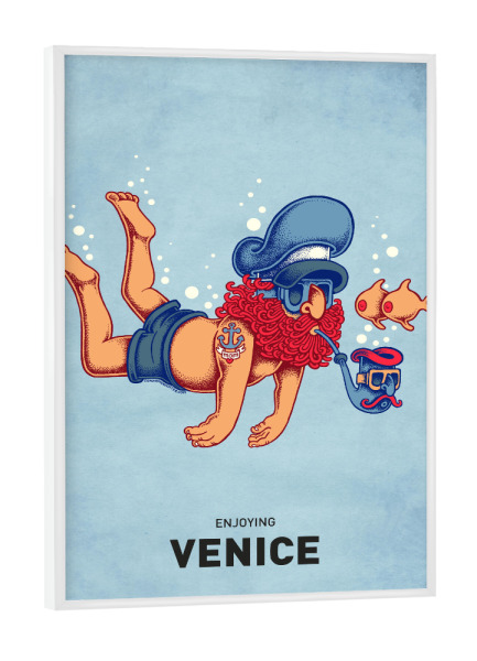 Poster mit weißem Rahmen "Venice Diver" artboxONE - Städte,Reise,Städte / Venedig,Streetart,Lustig