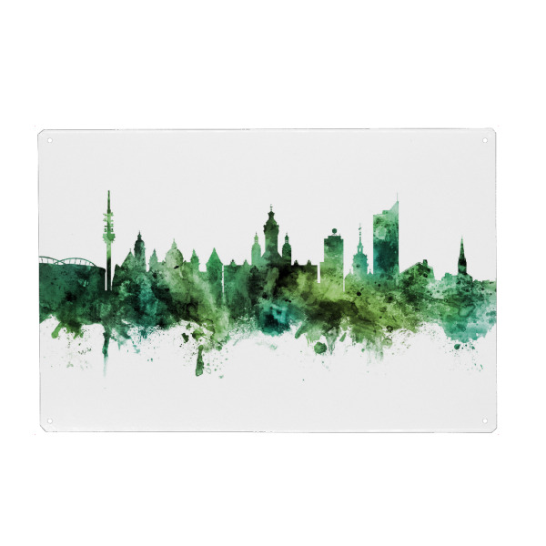 Metall Poster "Leipzig Germany Skyline Green" artboxONE - Städte