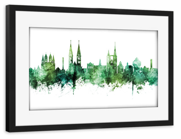 Poster mit Rahmen schwarz "Halberstadt Germany Skyline Green" artboxONE - Städte