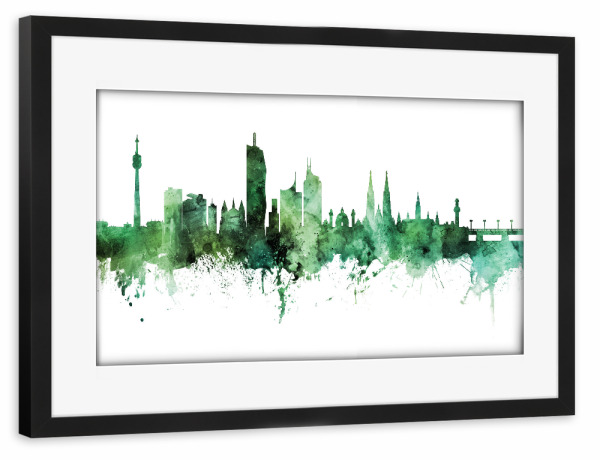 Poster mit Rahmen schwarz "Vienna Austria Skyline Green" artboxONE - Städte,Städte / Wien