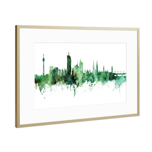 Poster mit Rahmen Gold "Vienna Austria Skyline Green" artboxONE - Städte,Städte / Wien