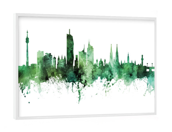 Poster mit weißem Rahmen "Vienna Austria Skyline Green" artboxONE - Städte,Städte / Wien
