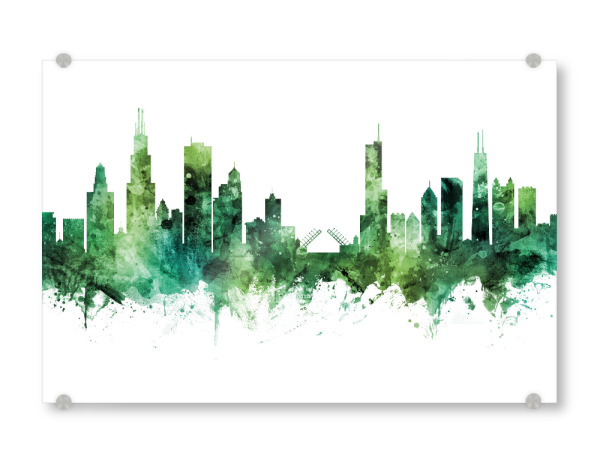 Acrylglasbild "Chicago Illinois Skyline Green" artboxONE - Städte,Städte / Chicago