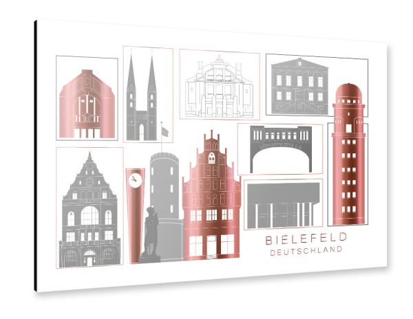 Alu-Dibond "Bielefeld skyline rosegold" 30x20 cm artboxONE