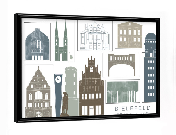 Poster mit schwarzem Rahmen "Bielefeld skyline, navy" artboxONE - Städte,Reise,Architektur