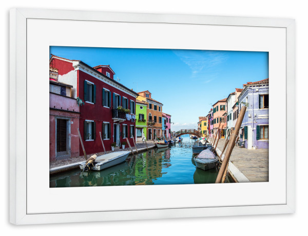 Poster mit Rahmen weiß "Bunte Gebäude auf Burano" artboxONE - Städte,Reise,Architektur,Städte / Venedig