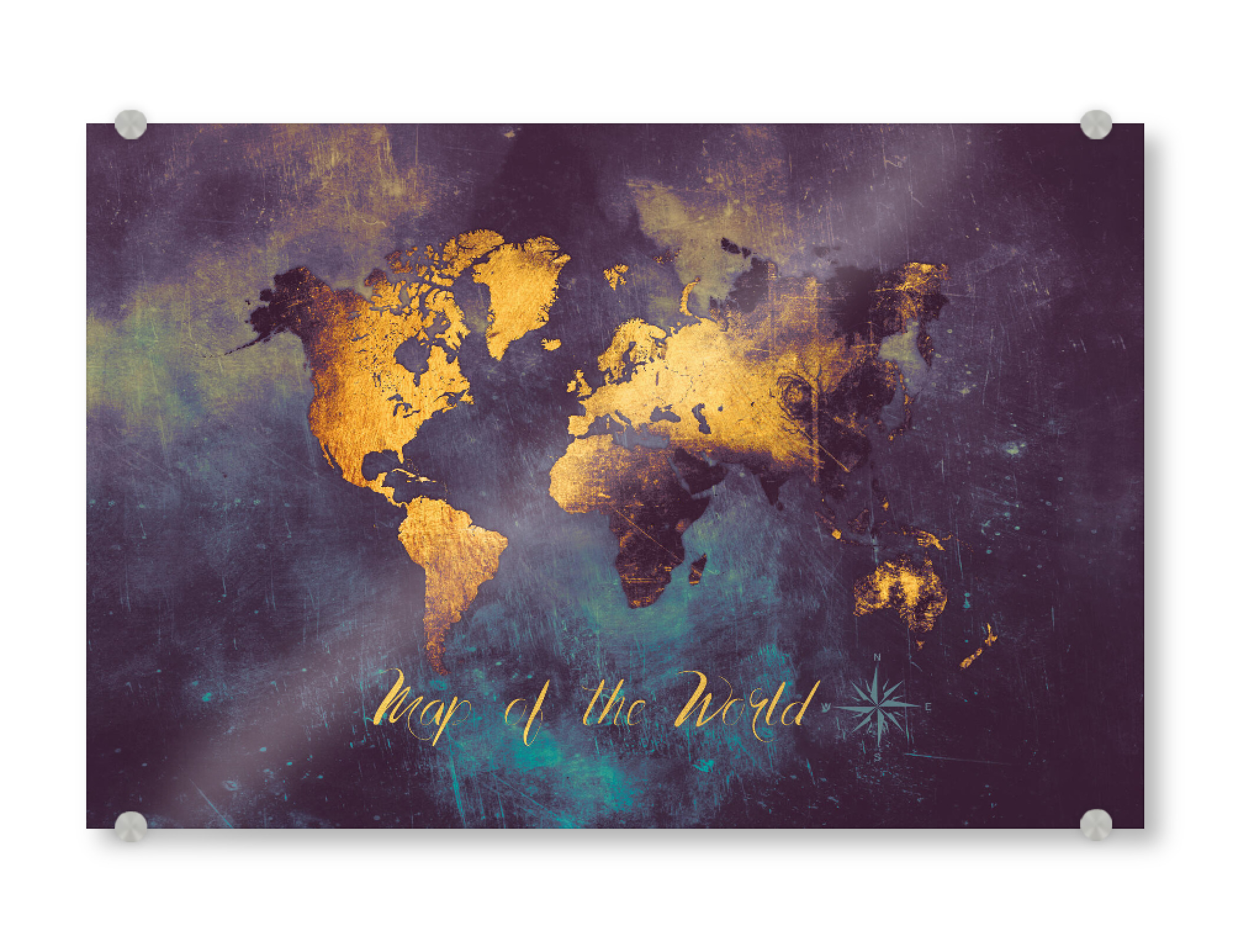 Acrylglasbild "Map of the world gold dark blue" artboxONE - Reise,Kartografie