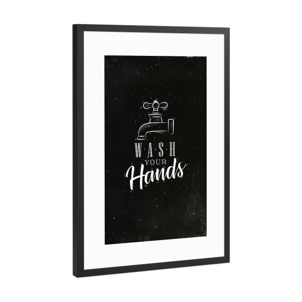 Poster mit Rahmen Schwarz (Metallic) "Bathroom faucet graphic chalk" artboxONE - Für Kinder,Schwarzweiß,Streetart,Für Mama,Für Papa