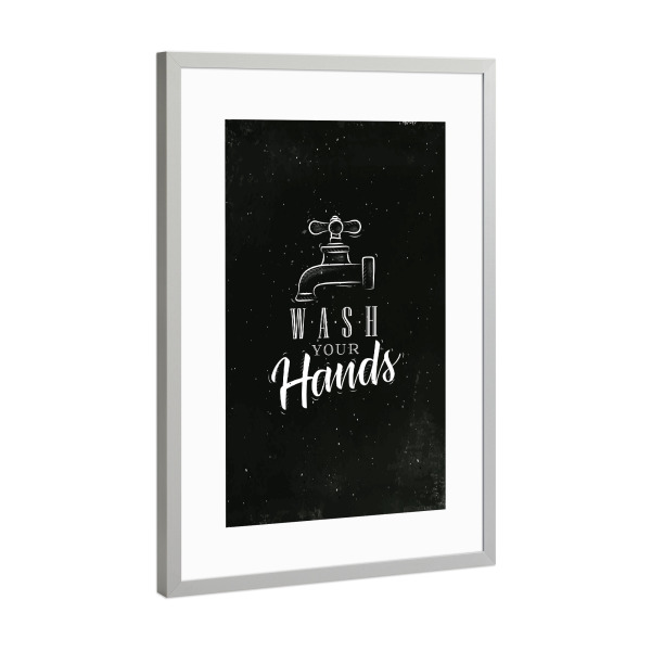 Poster mit Rahmen Silber "Bathroom faucet graphic chalk" artboxONE - Für Kinder,Schwarzweiß,Streetart,Für Mama,Für Papa