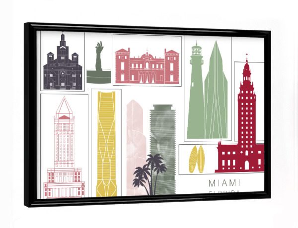 Poster mit schwarzem Rahmen "Miami skyline burgundy" artboxONE - Städte,Reise,Architektur