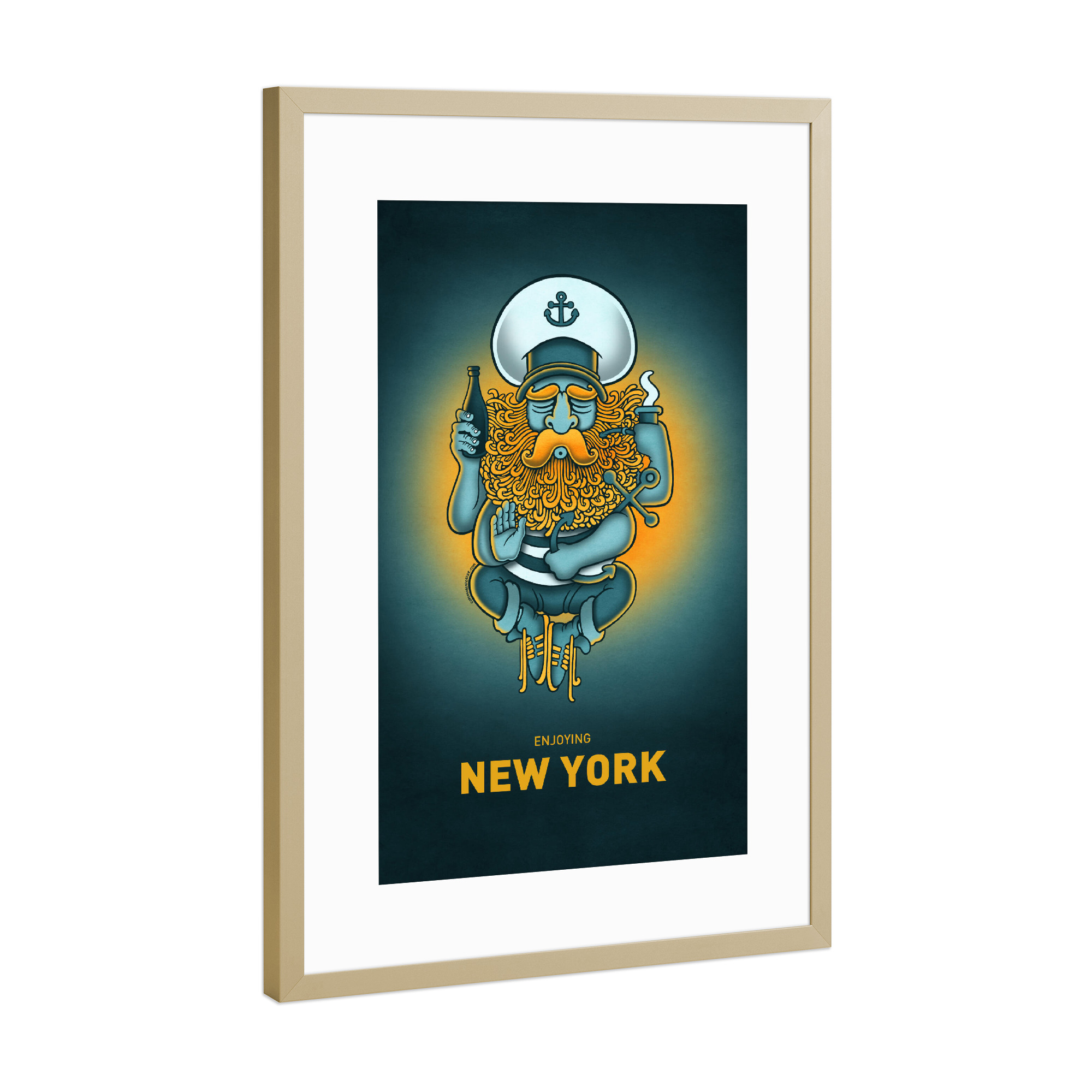 Poster mit Rahmen Gold "New York Sailorgod" artboxONE - Städte,Städte / New York,Reise,Streetart,Lustig