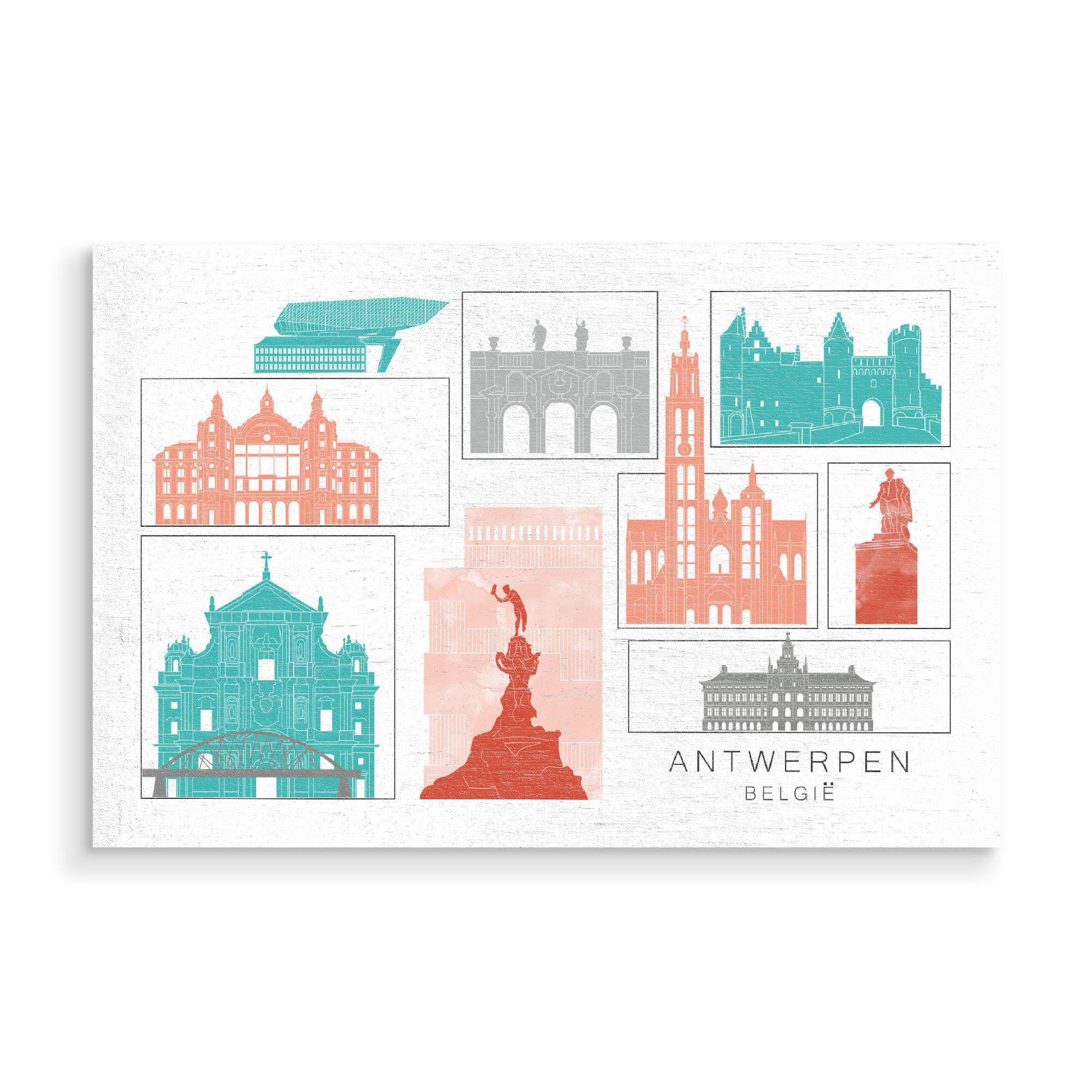 Holzbild "Antwerp skyline coral" artboxONE - Städte,Reise,Architektur