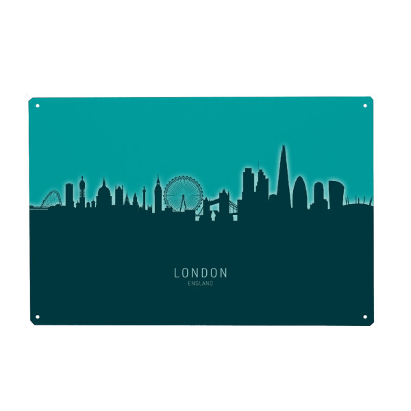 Metall Poster "London England Skyline Glow Teal" artboxONE - Städte,Städte / London
