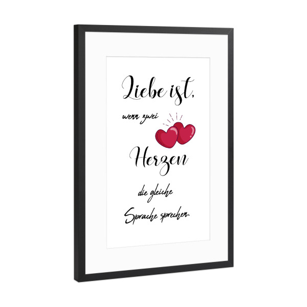 Poster mit Rahmen Schwarz (Metallic) "Zwei Herzen" artboxONE - Typografie,Liebe