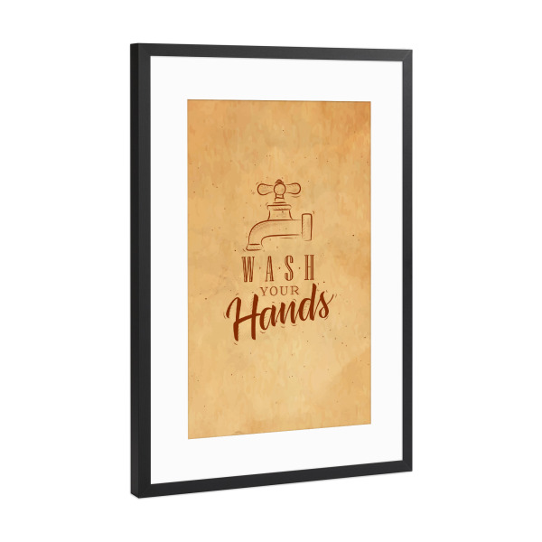 Poster mit Rahmen Schwarz (Metallic) "Bathroom faucet graphic craft" artboxONE - Typografie,Für Kinder,Für Mama,Für Papa