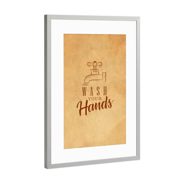 Poster mit Rahmen Silber "Bathroom faucet graphic craft" artboxONE - Typografie,Für Kinder,Für Mama,Für Papa