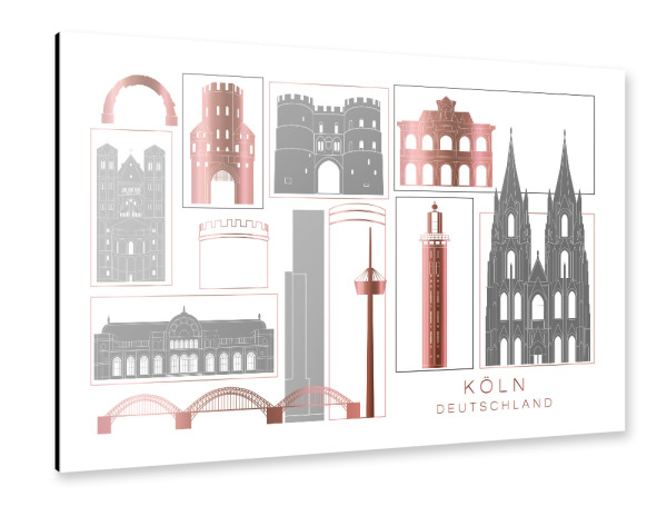 Alu-Dibond "Cologne skyline rosegold" 30x20 cm artboxONE