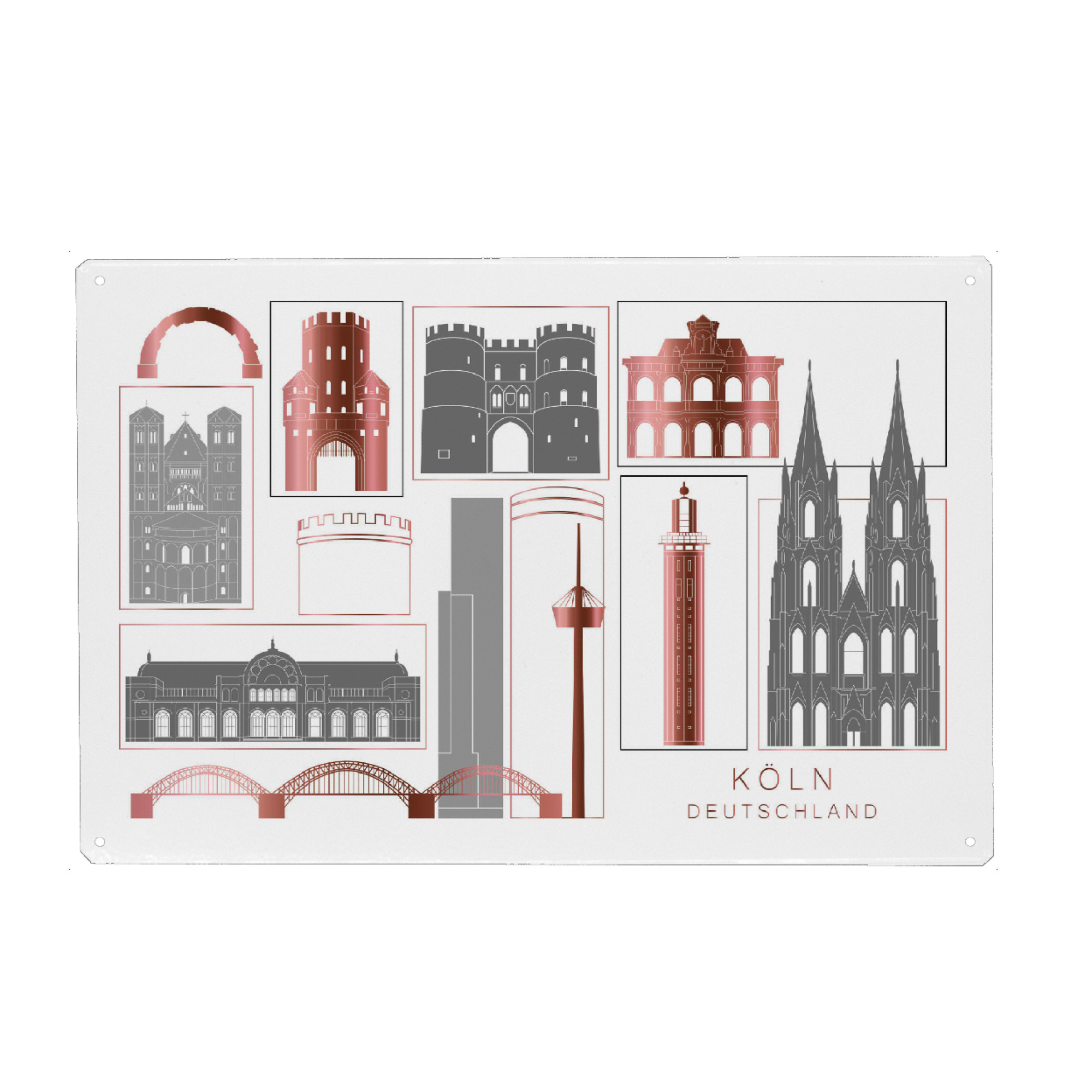 Holzbild "Cologne skyline rosegold" artboxONE - Städte,Städte / Köln,Reise,Architektur