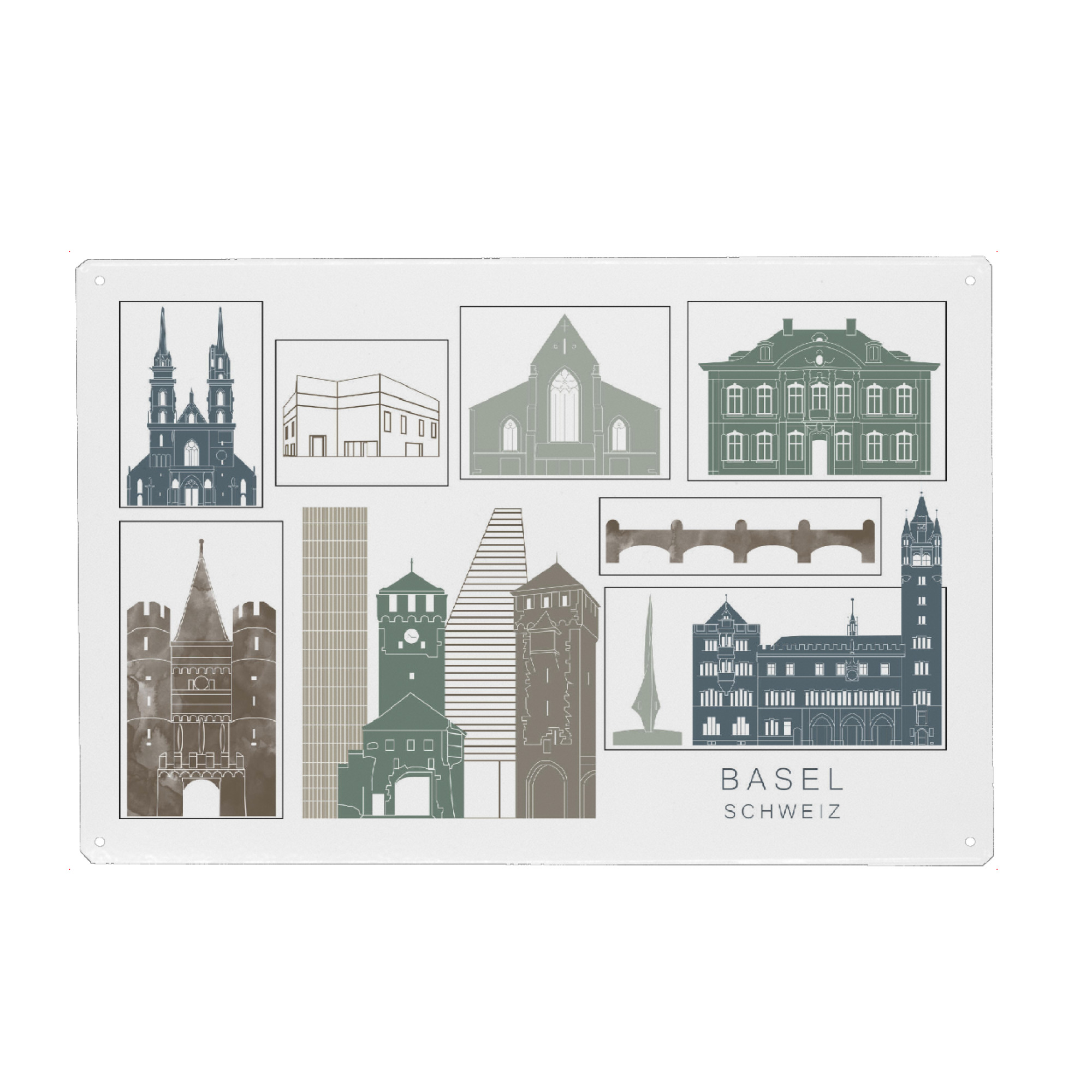 Holzbild "Basel skyline navy" artboxONE - Städte,Reise,Architektur