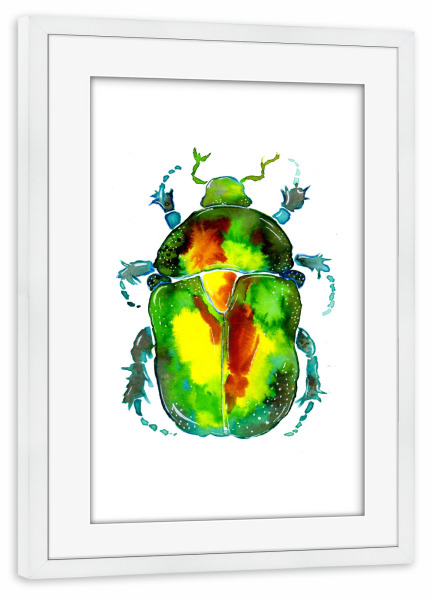 Poster mit Rahmen weiß "Goldglänzender Rosenkäfer" artboxONE - Natur,Tiere,Abstrakt