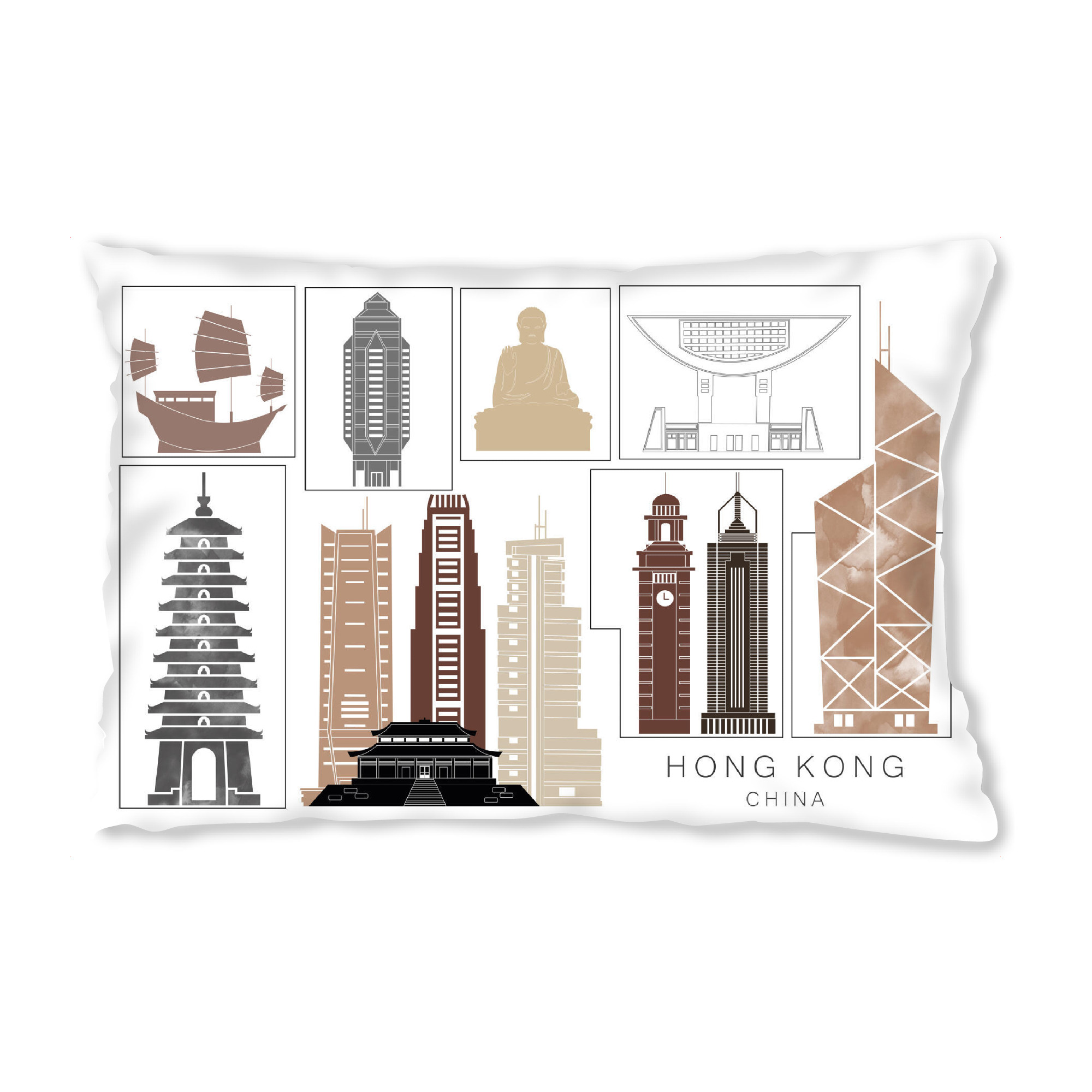 Design-Kissen "Hong Kong skyline black & brown" artboxONE - Städte,Reise,Architektur