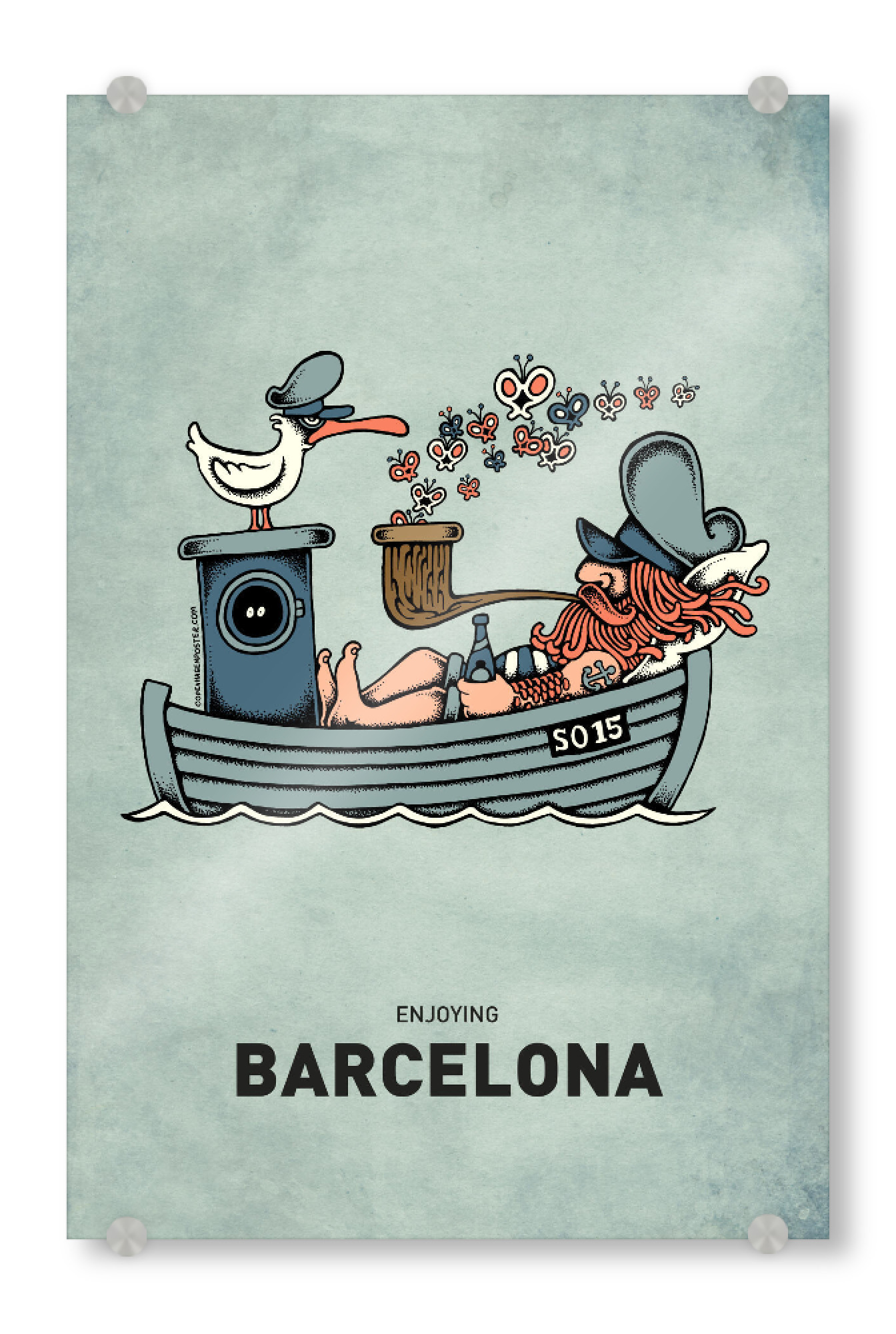 Acrylglasbild "Barcelona Butterfly Ship" artboxONE - Reise,Streetart,Städte / Barcelona,Lustig