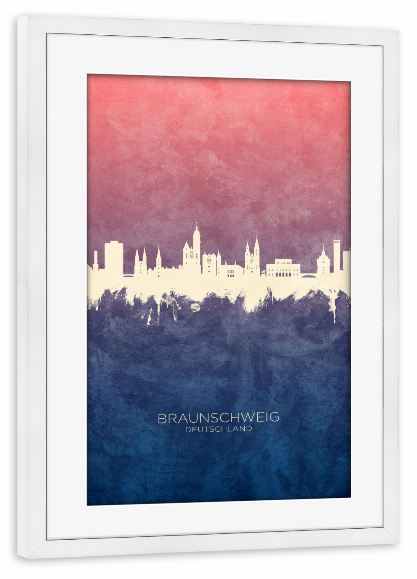 Poster mit Rahmen weiß "Braunschweig Skyline BlueRose" artboxONE - Städte