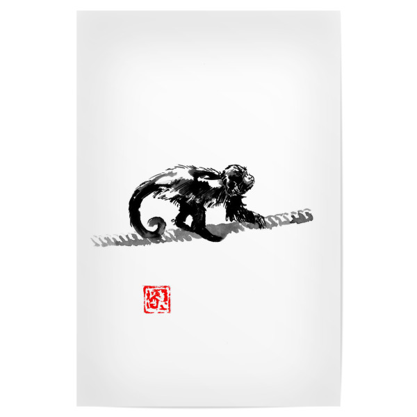 Poster 30x20 cm "Monkey on a rope" artboxONE - Tiere - Monkey,Sumie,Ape,Japan,Affe,Wild,Animal,Tier,Schwarzweiß,Blackandwhite