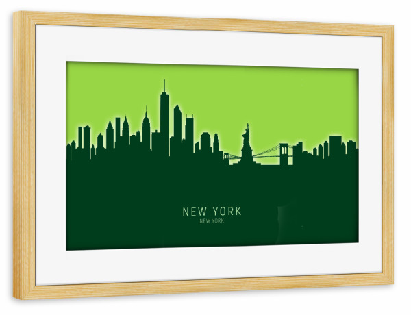Poster mit Rahmen kiefer "New York Skyline Glow Green" artboxONE - Städte,Städte / New York