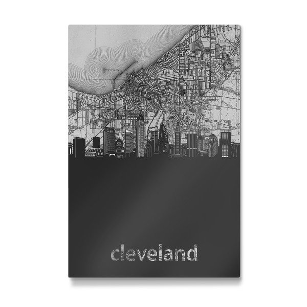 Galerie-Print "Cleveland skyline map grey" 30x20 cm artboxONE