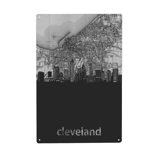 Holzbild "Cleveland skyline map grey" artboxONE - Städte,Reise,Abstrakt,Architektur